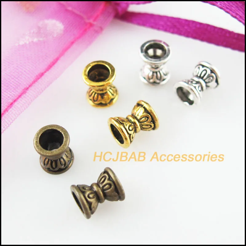 80Pcs Antiqued Bronze Gold Silver Plated Lotus Flower Spacer End Beads Charms 6.5mm