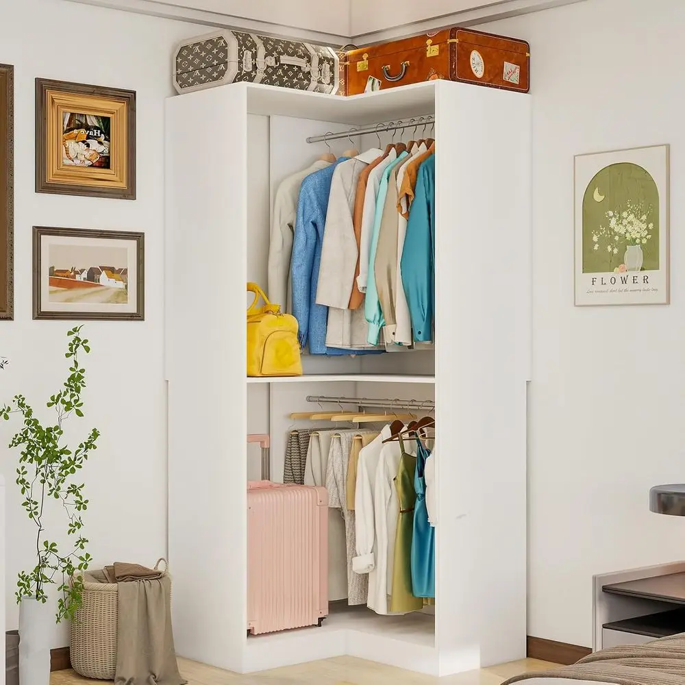 

L-Shaped 3-Rod Freestanding Closet Organizer, Adjustable 30.8-70.2, White