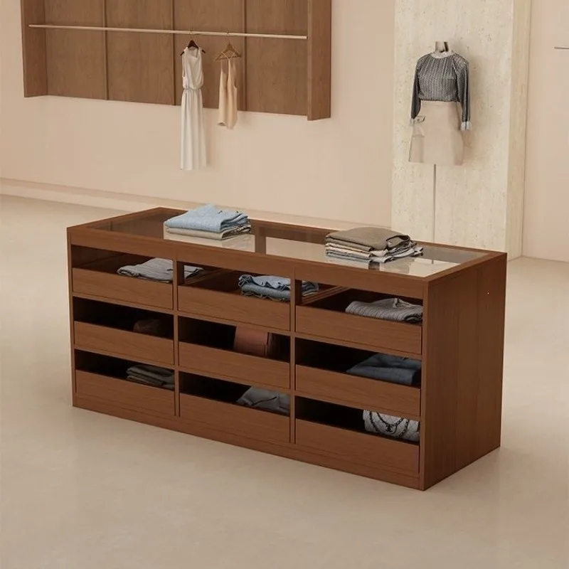 Glass island cabinet water table clothing store display table middle table checkout page shoes bags live display cabinet