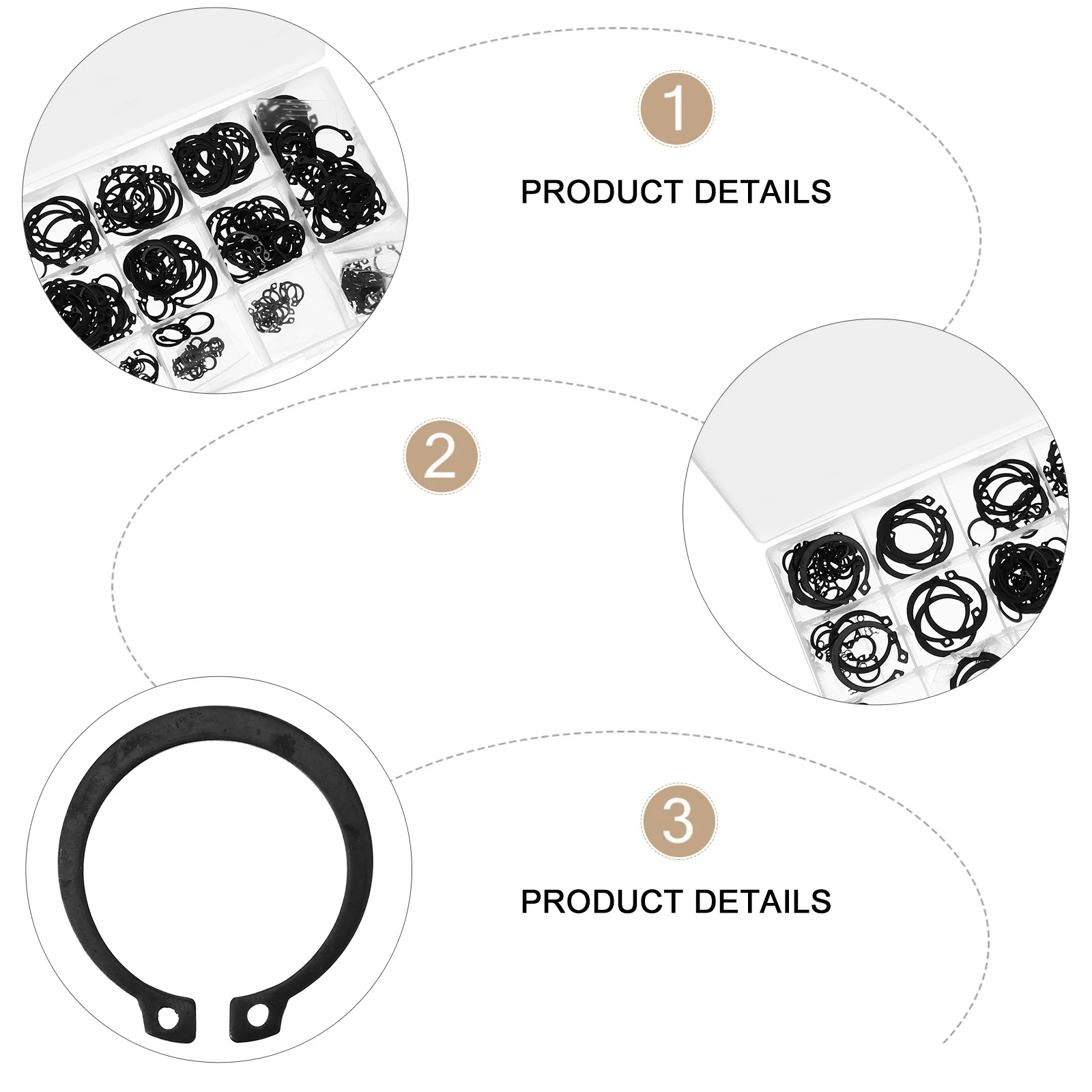 

1Set Carbon Steel External Circlip Assortment Retaining Clip Set Oxidized Surface High Strength Snap Retaining Ring