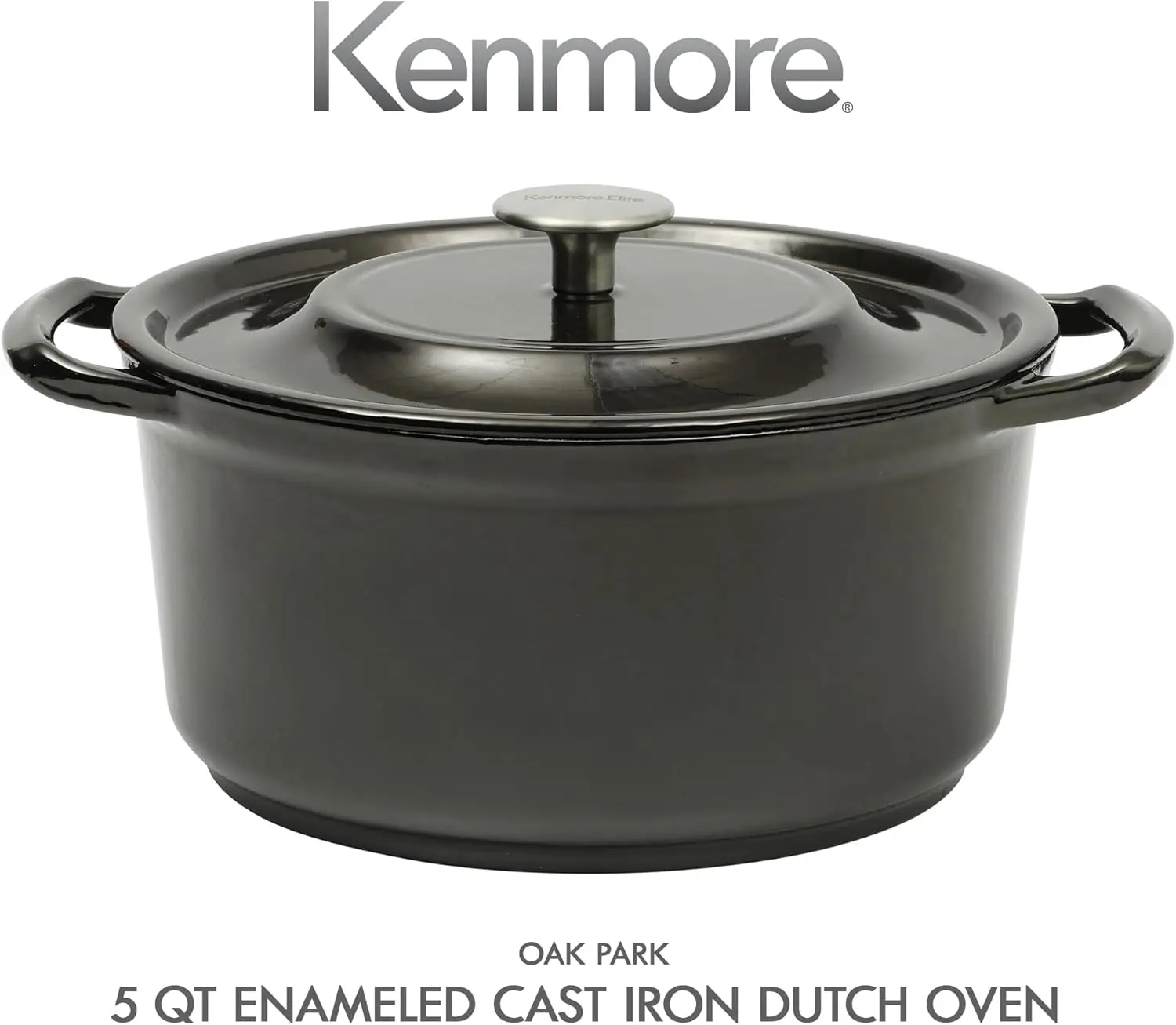Caçarola de forno holandês de ferro fundido de 5 quartos Oak Park com tampa e esmalte metálico - cinza canna