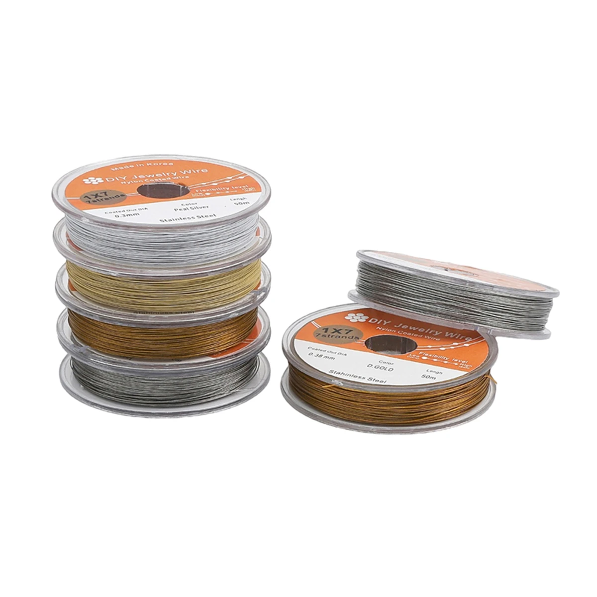 Image of 50 Meter/Rolle 0,3/0,38mm Weißer Rhodium-Gold Beschichteter Stahldraht Nylonbeschichteter Perlendraht für DIY Schmuckherstellung Armbänder