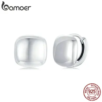 Brincos de argola quadrados grossos e delicados de prata esterlina 925 BAMOER para mulheres, joias leves hipoalergênicas banhadas a ouro branco