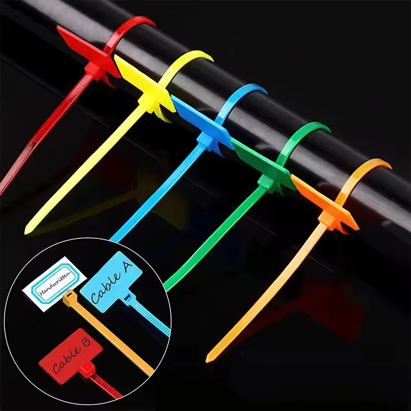 2.5*100/3*150 Nylon Label Cable Tie Loop Ties Write-on Tag Cable Self-locking Zip Washable Straps for Home Office Garden Storage