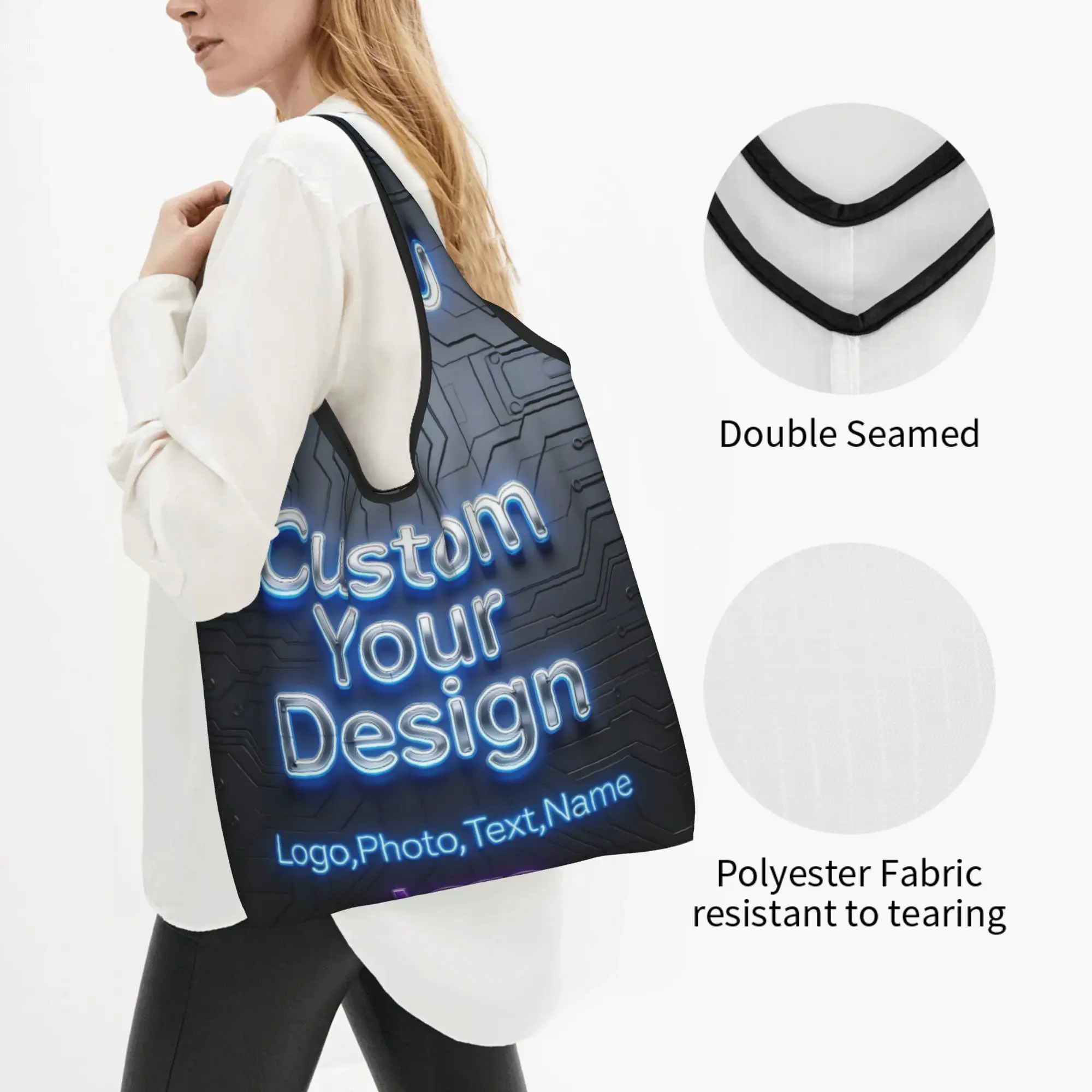 Custom Your Design Logo Family Pets Groceries Tote Shopping Bag Fashion Custom Text Shoulder Shopper Bag Big Capacity Handbag