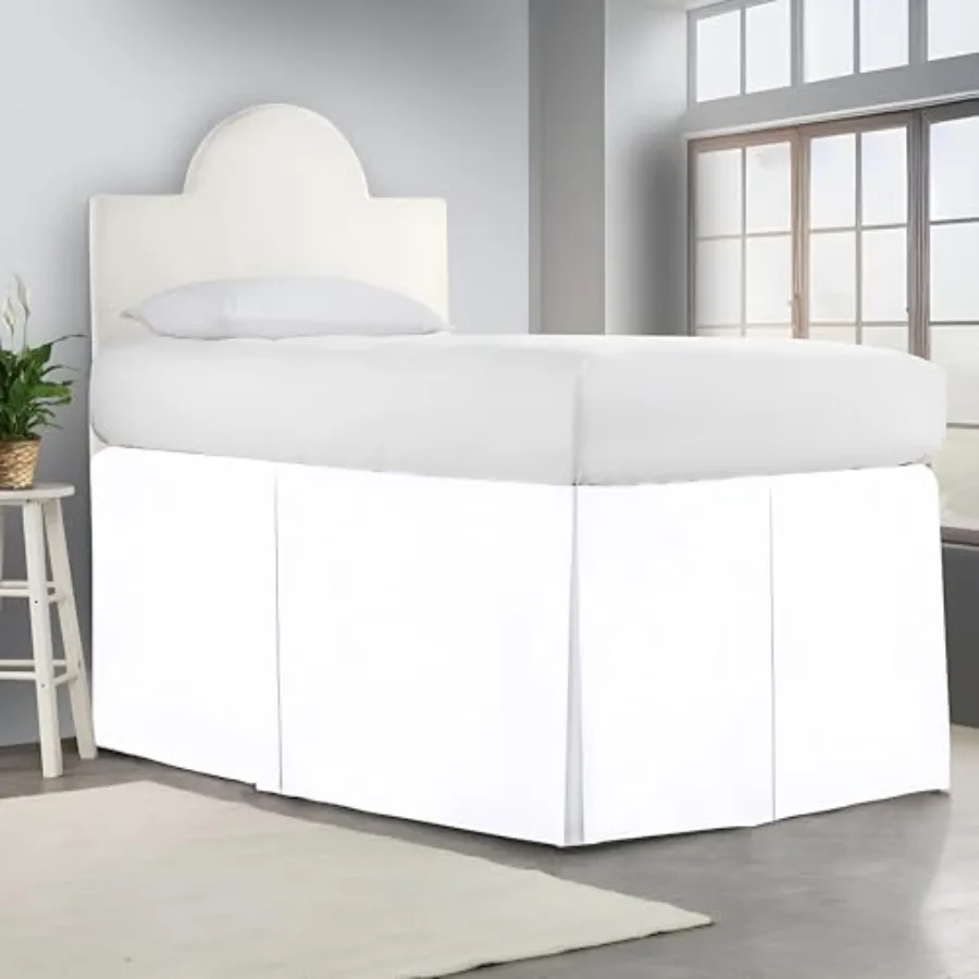 

Юбка для кровати в общежитии Twin XL, длина 36 дюймов - белая, с плиссированным узором, для студенческих комнат, с разрезами по углам, простая в уходе, не мнется