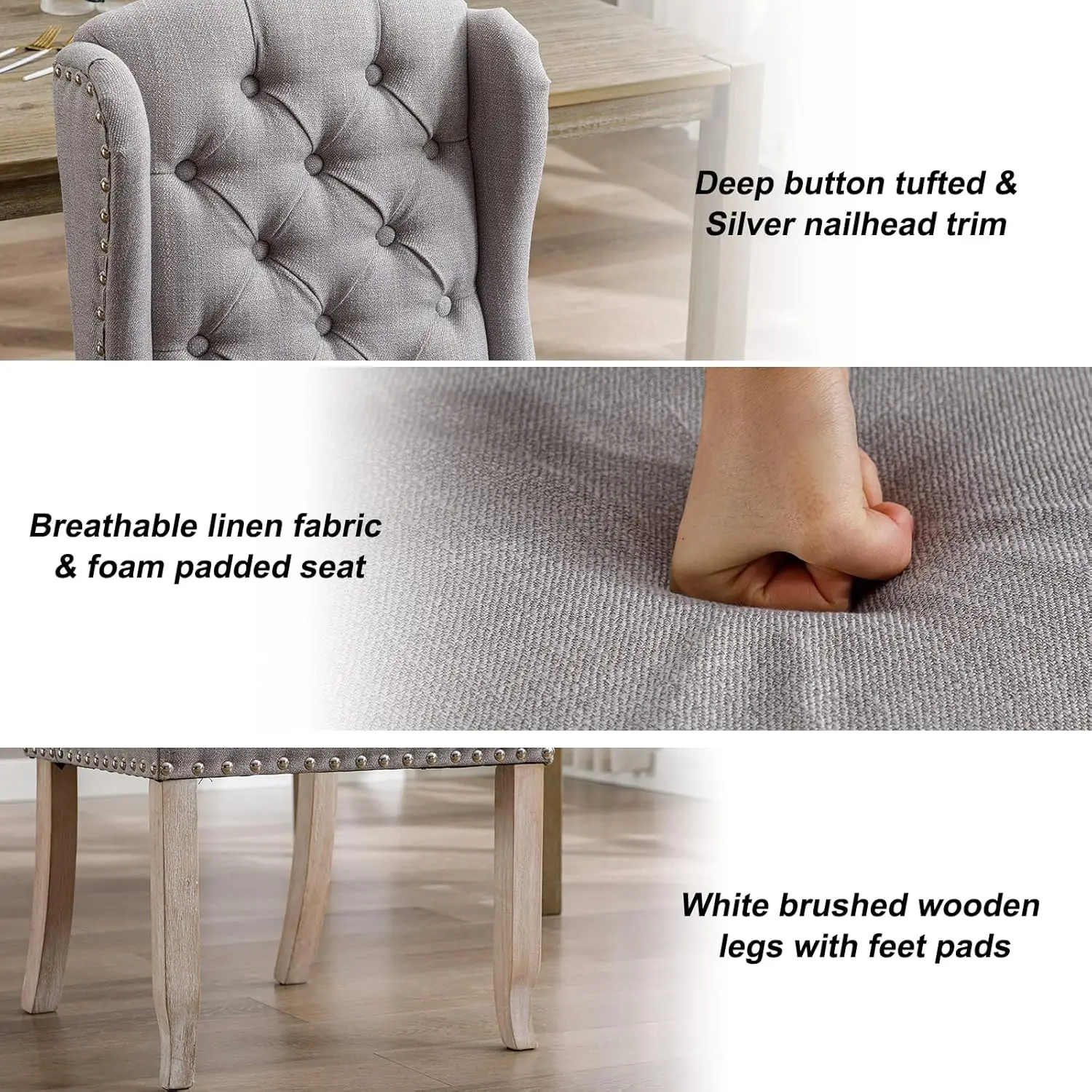 طقم كراسي طعام معنقدة حديثة مكونة من 2، كراسي غرفة طعام منجدة من الكتان، كرسي جانبي للضيوف بدون ذراع لغرفة طعام المطبخ، واي فاي