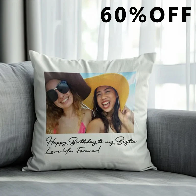 

Custom Throw Pillow with Couple Photo Text Logo Polyester Decorative Cushions for Sofa Room Decor Travel Pillow Anniversary