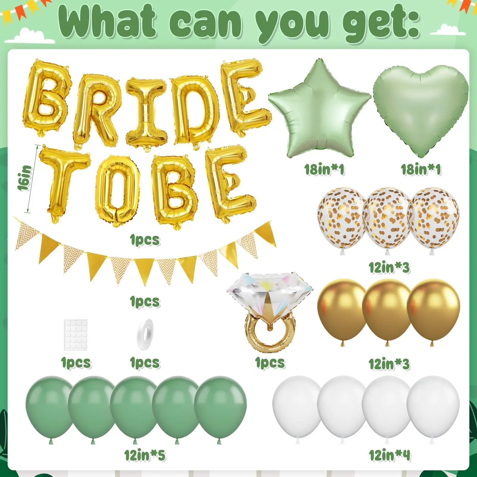 Bride to Be Ringförmiger Aluminiumfolienballon mit dreieckigem Wimpel und Latexballons, für Vorschlagpartys – Detail 5