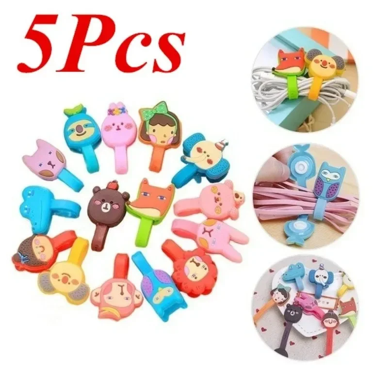 5 Pack Cute Cartoon Earphone Cable Winder Earphone Cable Storage Clip Random Color