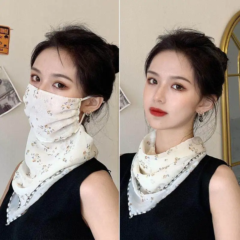 UV-Protective Silk Face Mask For Neck Lightweight Face Cover Ear-Wrap Scarf For Women