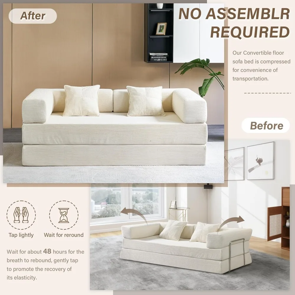 Folding Sofa Bed 78 Convertible Couch with Memory Foam and Pillow Back Support for Comfortable Sleeping