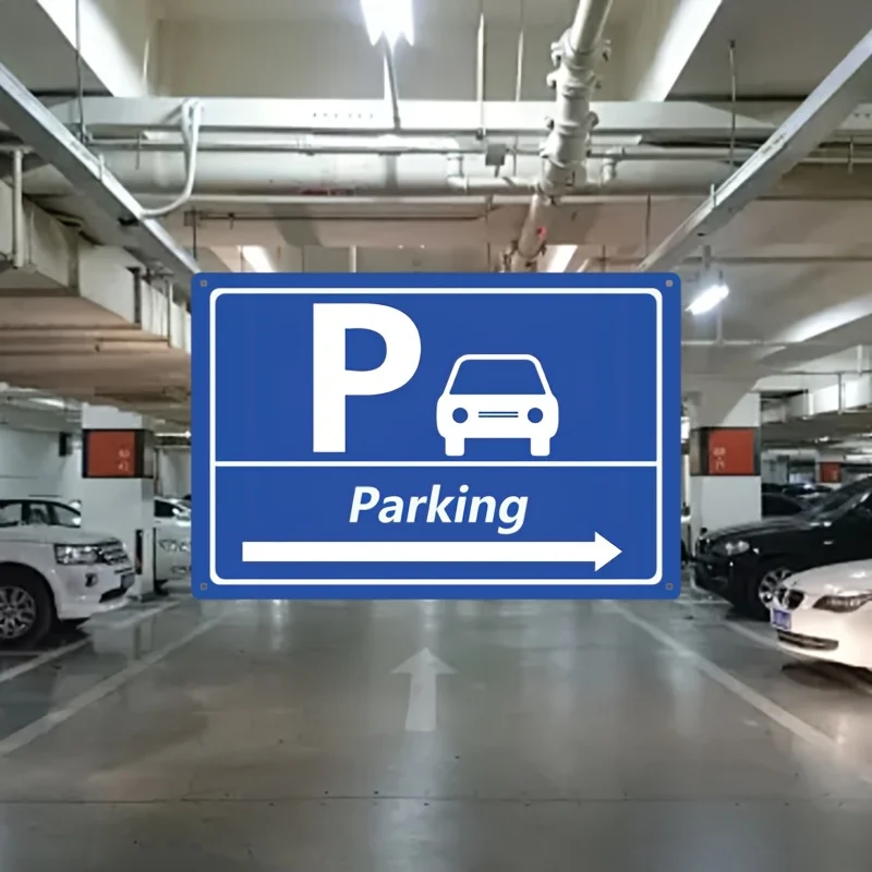 Blue Metal Parking Sign,  - Durable Tin Plaque for Garages, Restaurant Entrances, Schools, Hospitals - Contemporary Wall-Mounted