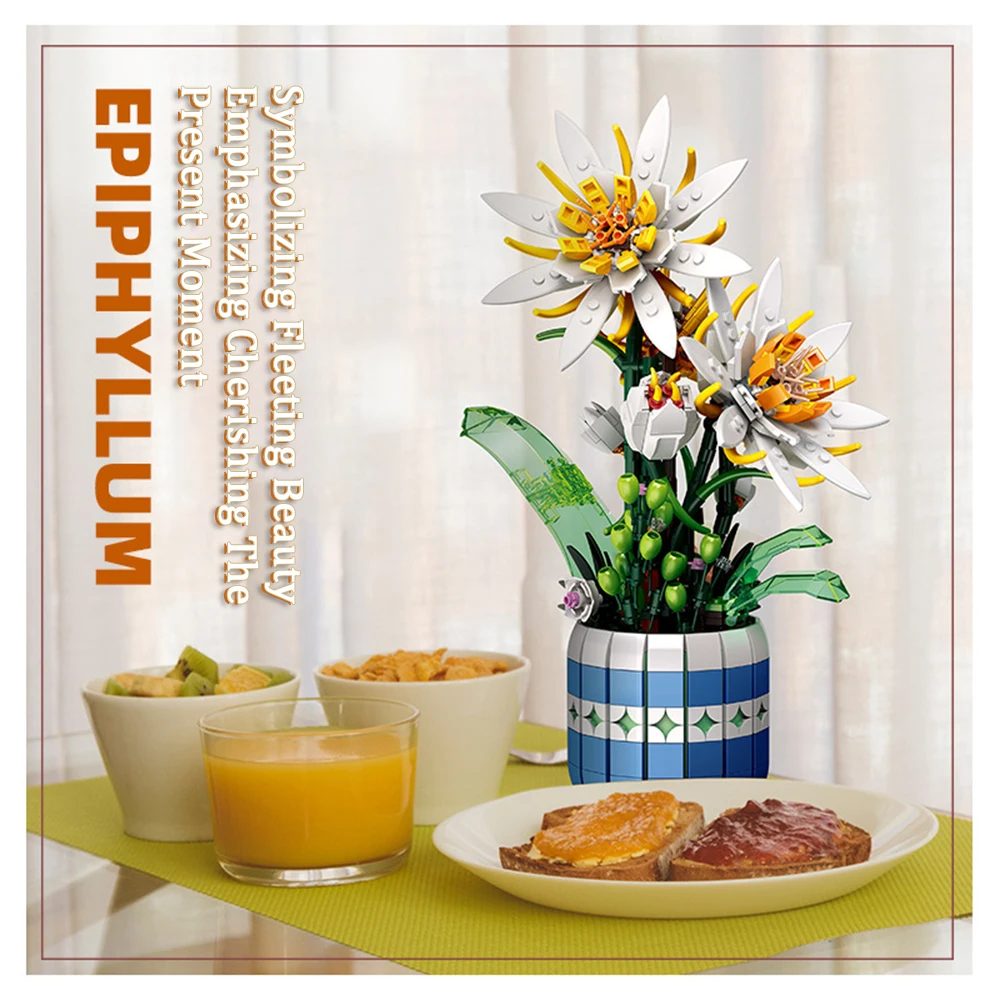 Epiphyllum 화분 장식 빌딩 블록 장난감-소녀를 위한 완벽한 휴일 선물, 선물 제공, 가정 장식 및 기분 향상에 이상적