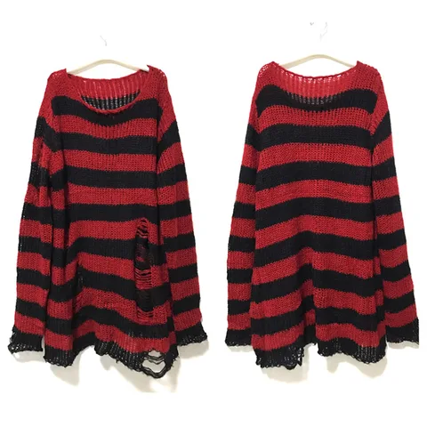 Striped Distressed Gothic Knit Sweater