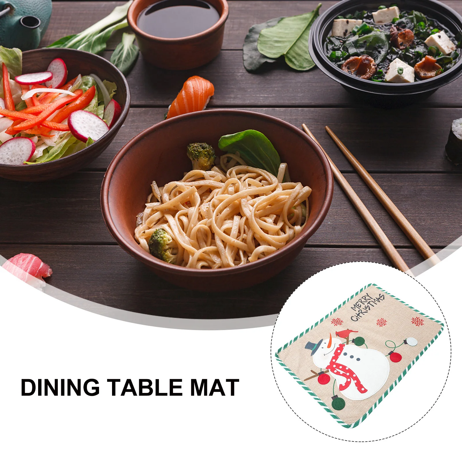 

Christmas Placemat Snowman Deer Pattern Linen Material Non Fading Easy Cleaning Banquet Dining Table Mat
