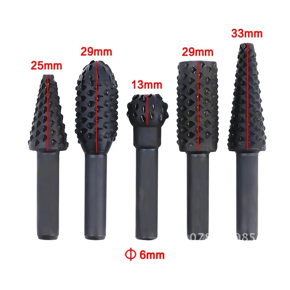 Woodworking Rasp Drill Bit Kit 5pcs Steel Rotary File Revolving File Carving Wood Rotating Embossed Grinding Head Power Tools