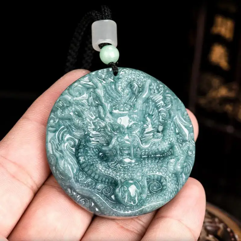 

49mm Certified Myanmar Jadeite Blue Water Jade Dragon Necklace Men Women Genuine Grade A Burma Jade Dragon Head Pendant Necklace
