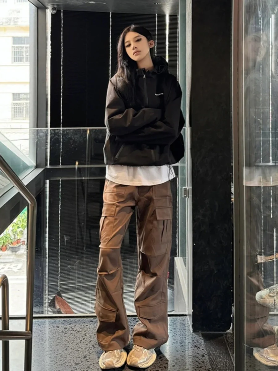 

American Sle Men's Workwear Pants Multi-ket Design Brown Vintage Logging Pants Casual Loose Fit Spring Season