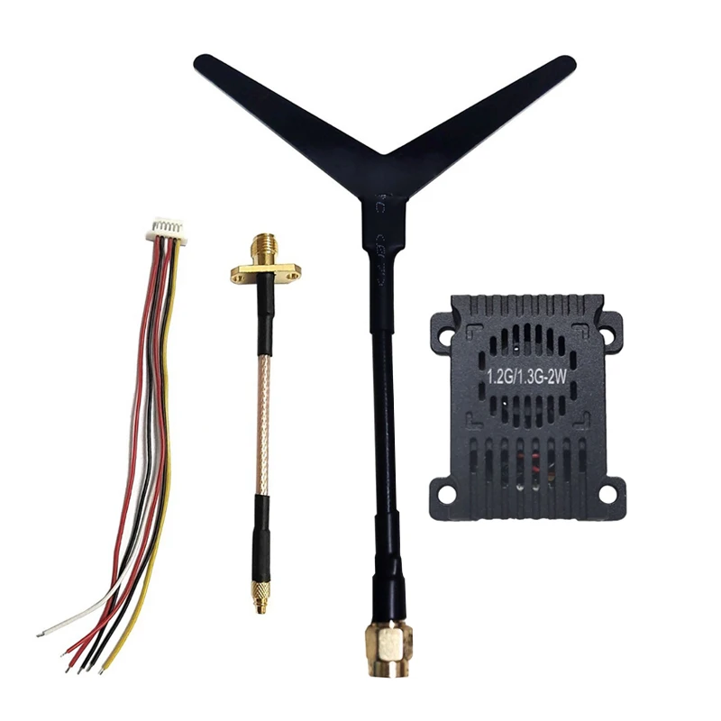 

1Set 1.2G/1.3G-2W Transmitter 9CH VTX Image Transmission DC7-36V 2-8S Input with 6pin Cable MMCX Antenna Interface for FPV Drone