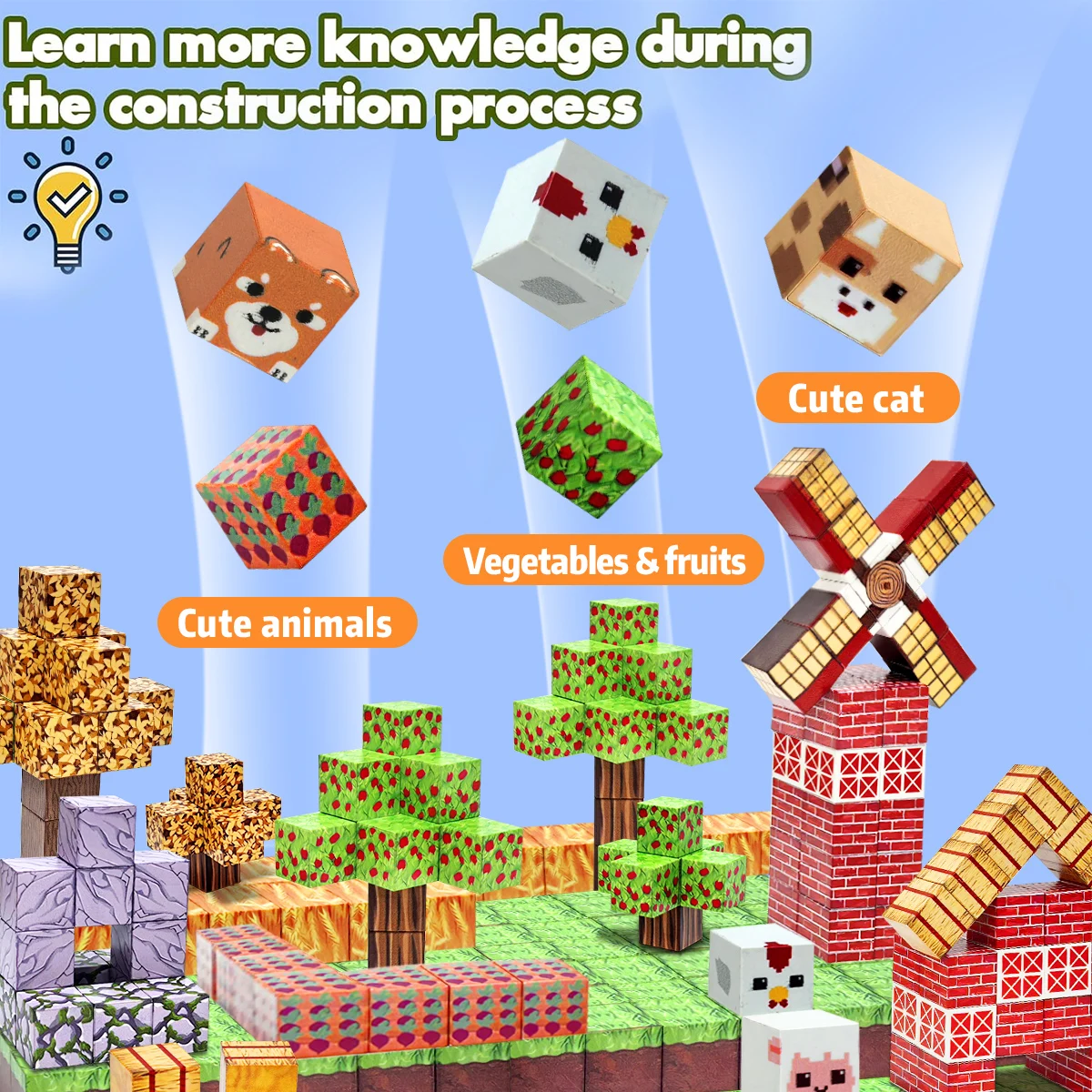 Magnetic Build Blocks ชุดของเล่น,STEM Montessori Sensory ก้อนของเล่น,Endless Building Possibilities, ชุดสําหรับชายหญิงเด็กวัยหัดเดินของขวัญ