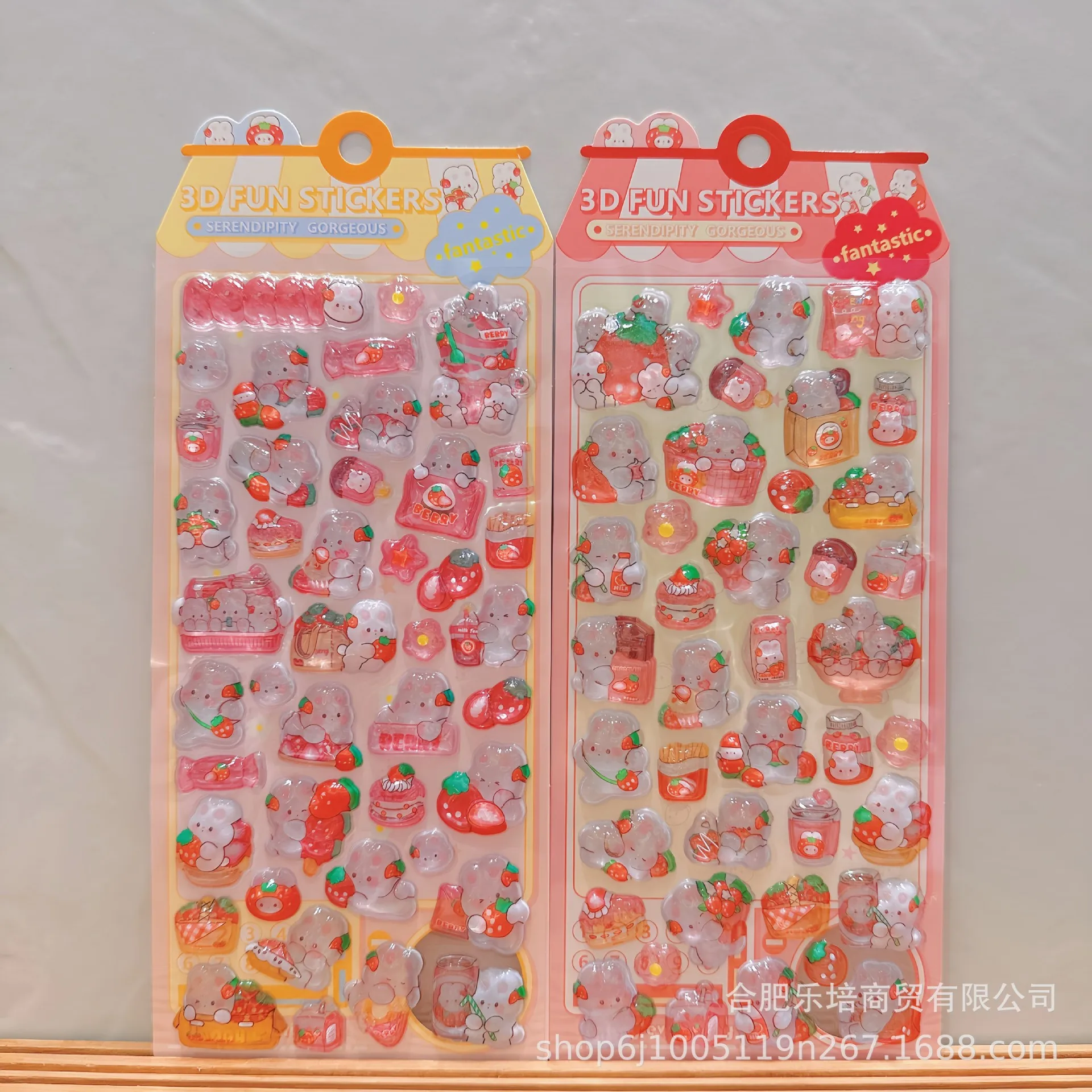 Adesivi in cristallo goffrato 3D - Design simpatico coniglio fragola con coniglietto rosa, decorazioni artigianali fai-da-te per bambini e adesivi materiali per telefono