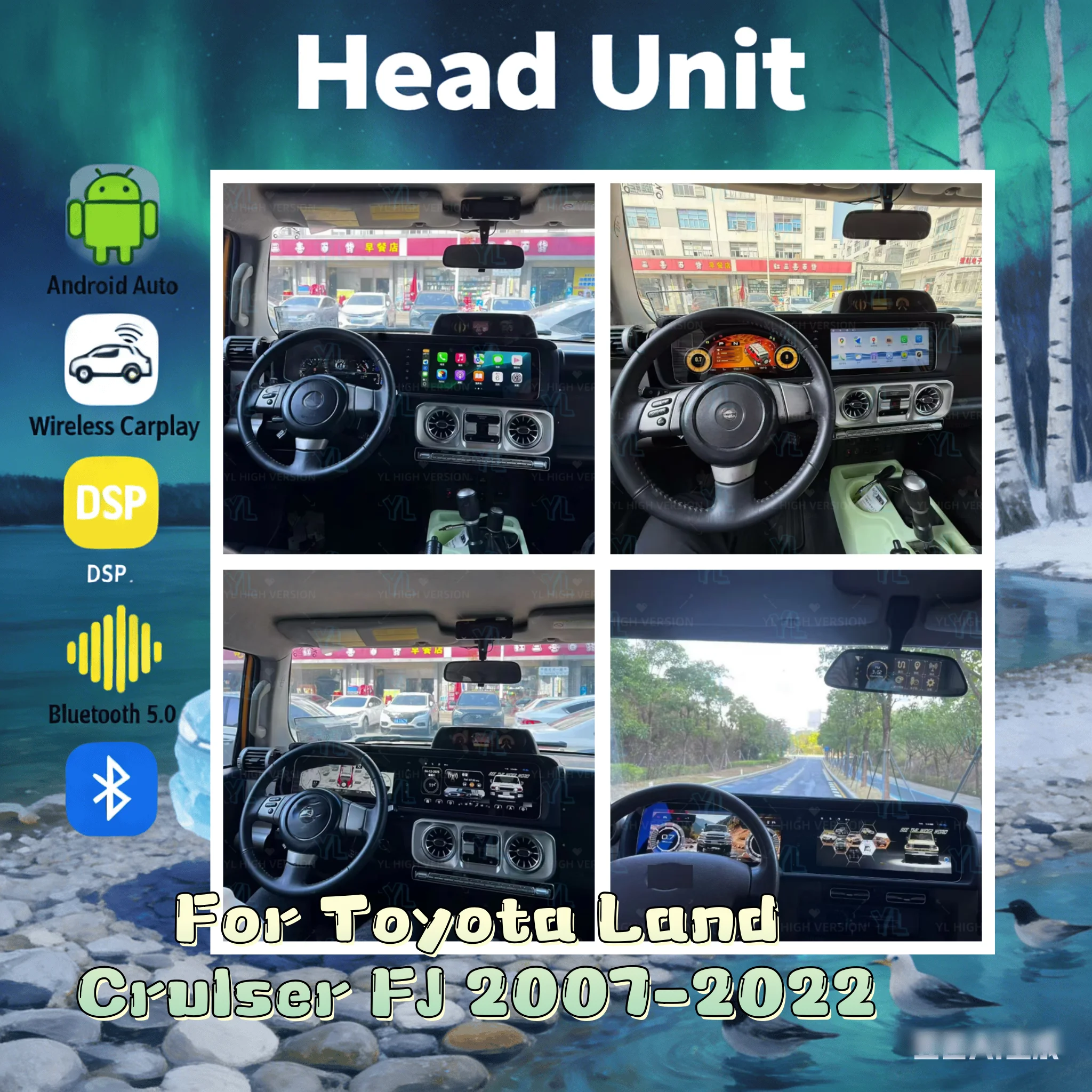 

S Android Auto Carplay For Toyota FJ Cruiser 2007-2022 Car Radio Digital Cluster Dual Screen GPS Navi Head Unit DSP Bluetooth