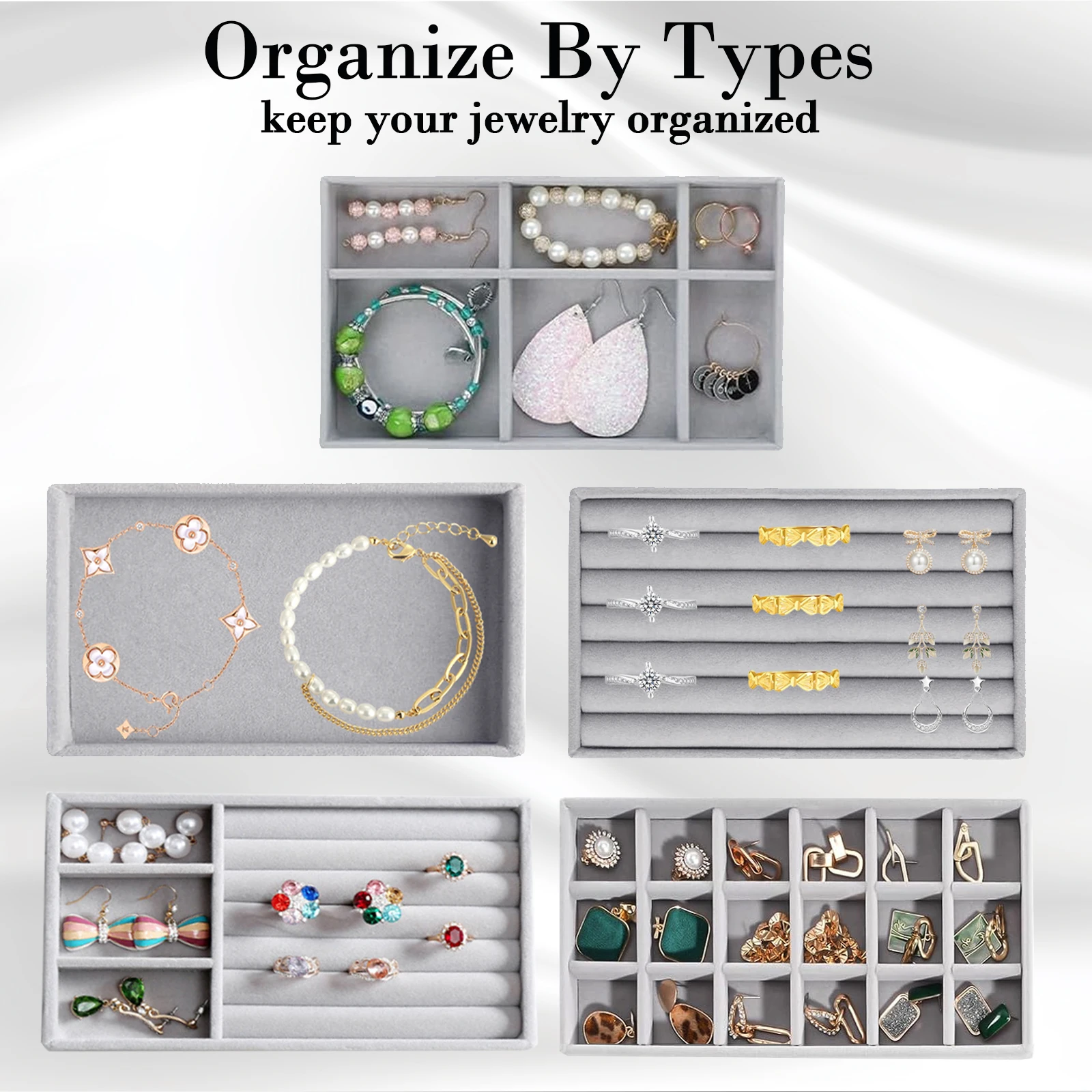 

5 шт. бархатный дисплей для ювелирных изделий, штабелируемый изысканный держатель для ювелирных изделий, портативный органайзер для колец, сережек, ожерелья, коробка-органайзер