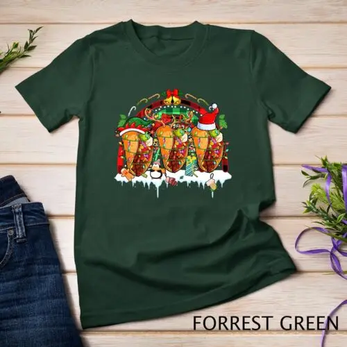 Three Santa Reindeer Elf Tacos Christmas Rainbow Foodie Tee Unisex T-shirt