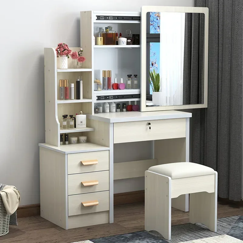 Dressing Table Vanity with Lighted Mirror Makeup Stool Desk with Mirror Storage Power Outlet and Drawers Color Lighting Modes