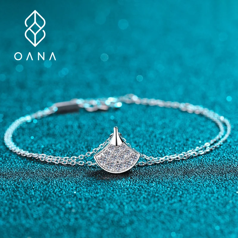 

OANA S925 Sterling Silver Fan Bracelet For Ladies Inlaid Moissanite Dress Jewelry