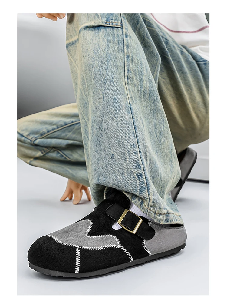 Retro-Farbblock-Mode, vielseitige Mules für Herren, Sandalen mit offenem Rücken und geschlossener Zehenpartie, bequeme Freizeit-Halbschuhe mit weicher Sohle für den täglichen Gebrauch. – Detail 15