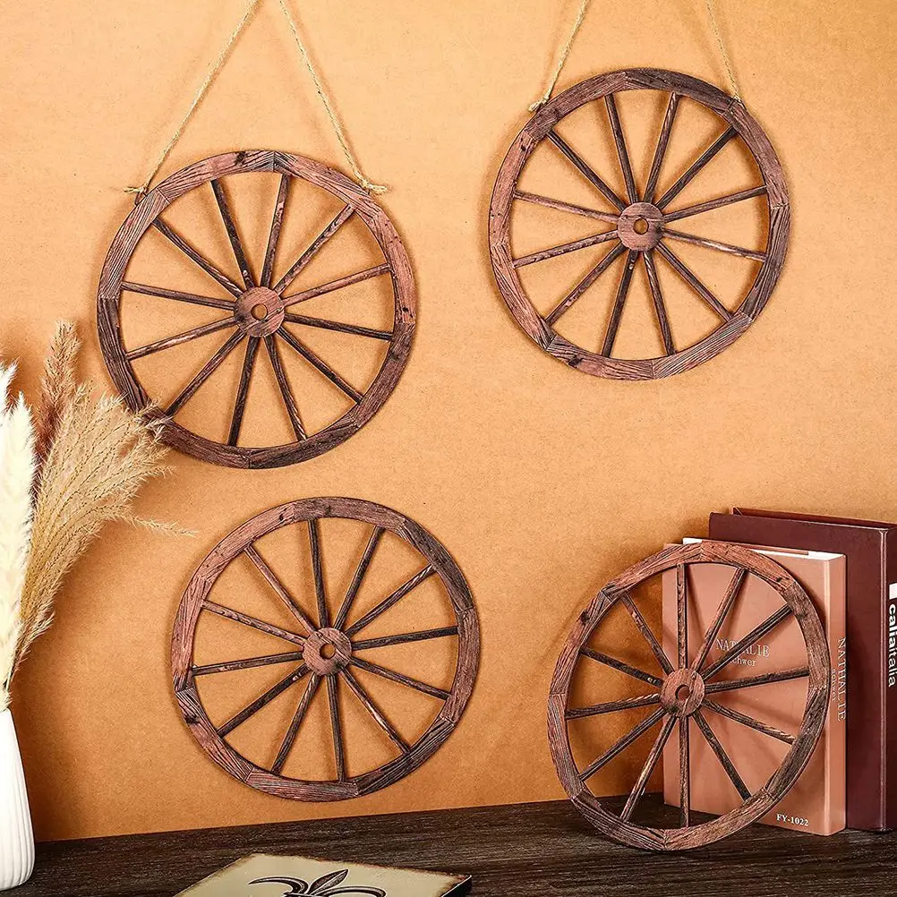 2pcs Wagon Wheel Decor Wooden Wagon Wheel Wall Decor Vintage Ornament Decor for Bar Garage Living Room Crafts Decoration