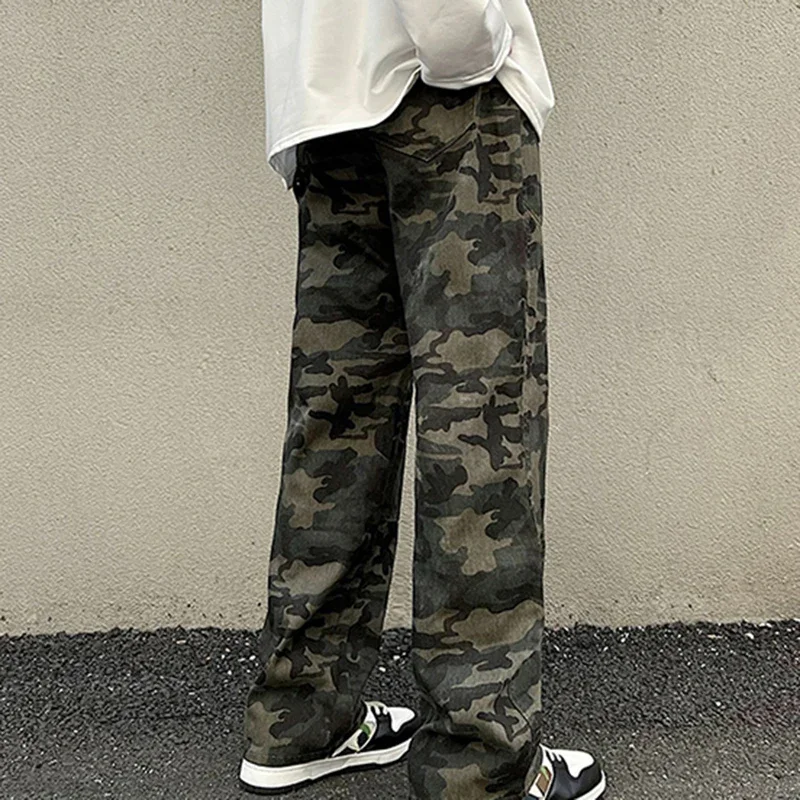 

Long Four Season Camouflage Male Casual Men's Pants Wide Leg Sweatpants Big Size Straight Loose Male Trousers