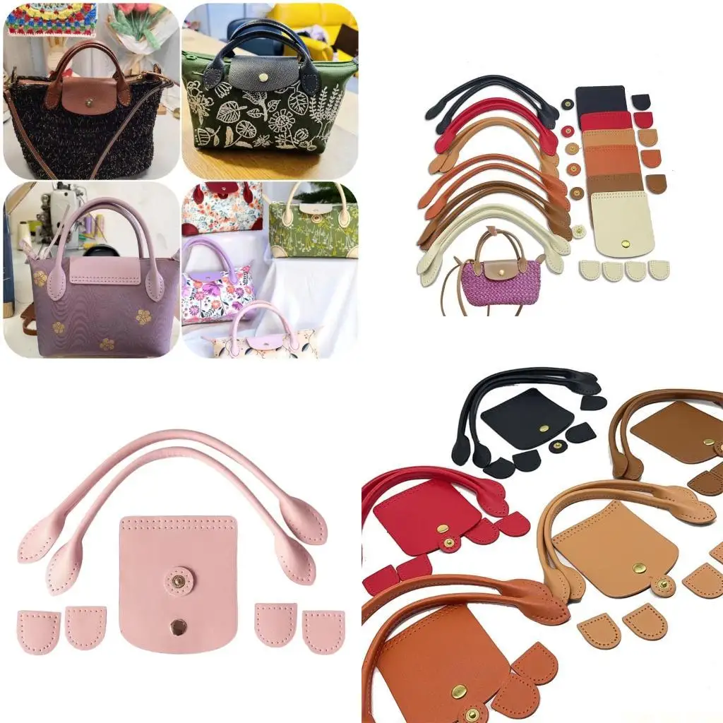

X90D Leather Bag Making Kits DIY Leather Bag Knitting Set Shoulder Strap Top Zipper Lock for Crochet Handbag Shoulder Bags