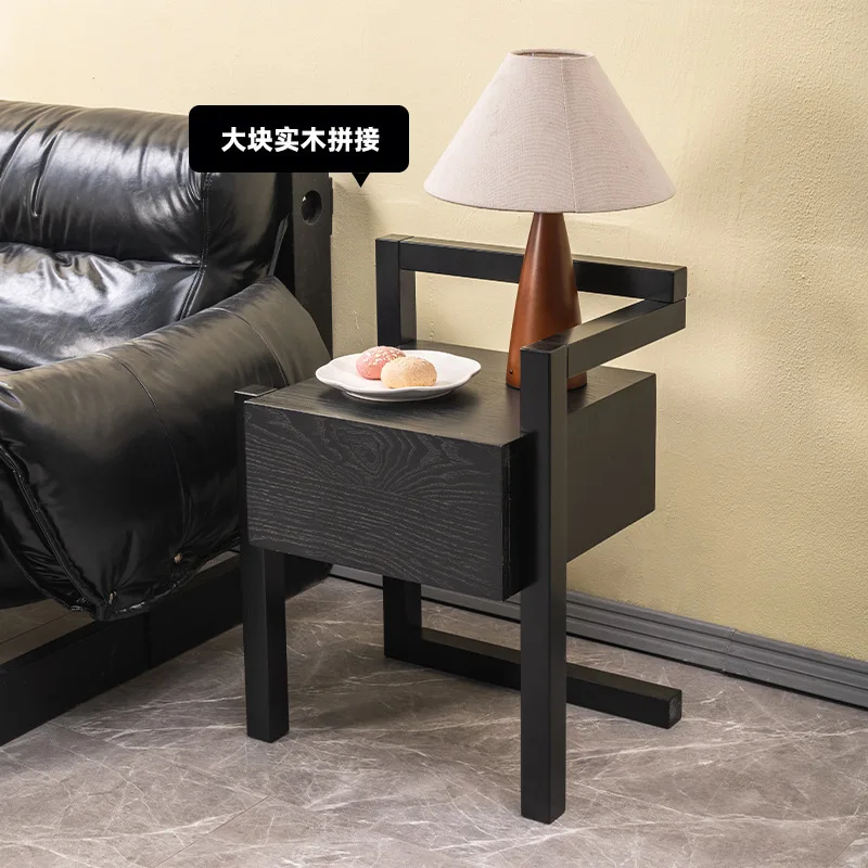 Solid wood bedside table creative modern light luxury small bedroom high sense shelf storage small cabinet building block