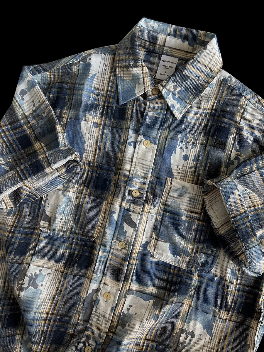 

Свободная рубашка с коротким рукавом в японском стиле, тай-дай, ретро-клетка, на пуговицах, из плотной ткани, модная повседневная рабочая одежда, блузка с полурукавом