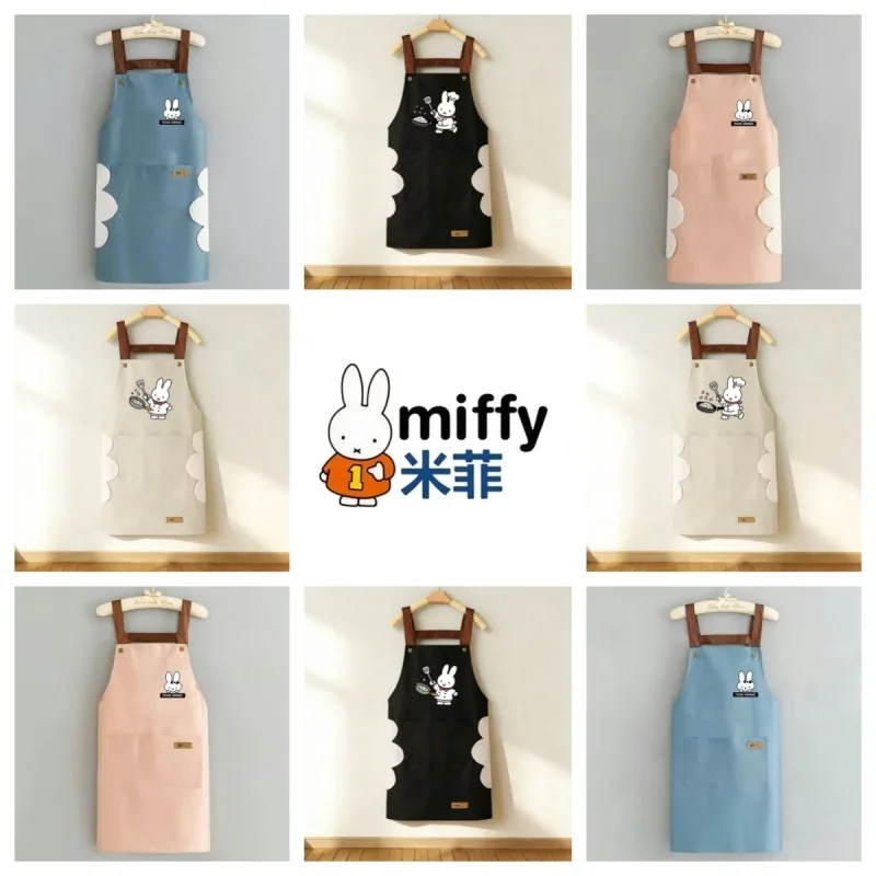 Kawaii Miffy Apron Cute Cartoon Waterproof Oil Proof Adult Waist Miffy Rabbit Series Kitchen Apron Cooking Work Clothes Gift