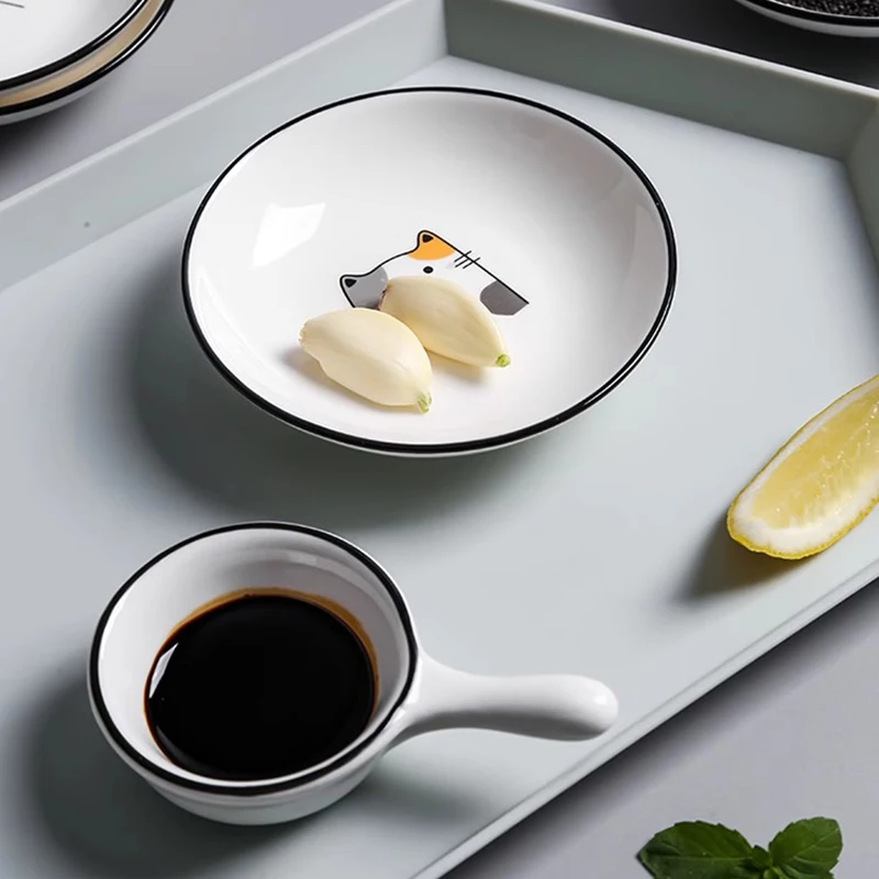 Ceramic Seasoning Dish Cartoon Cat Dessert Creative Cute Sauce Dishes Household Soy Vinegar Dishes Roast Meat Dip Snack Plate