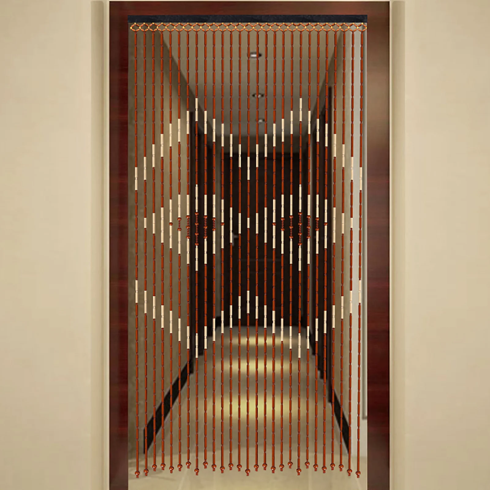 

27 Strands Wood Bead Door Curtain, Bamboo & Wood Rhombic Doorway Decor, Vintage Chinese Style Hanging Door Screen for Privacy