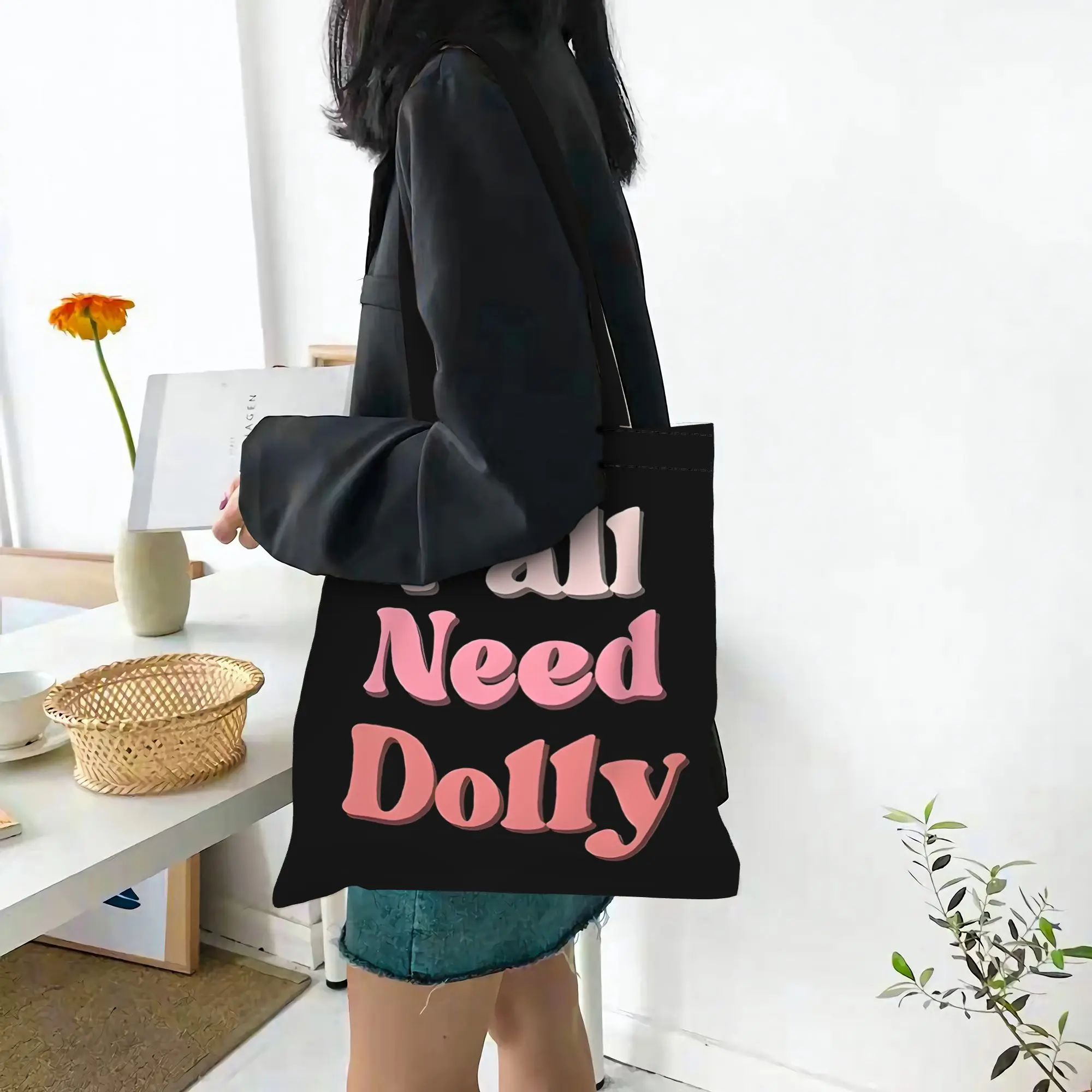 Customized Y'all Need Dolly Women's Bag Shopping Bag Reusable Double Sided Canvas Tote Bag Shoulder Rip DP Handbag