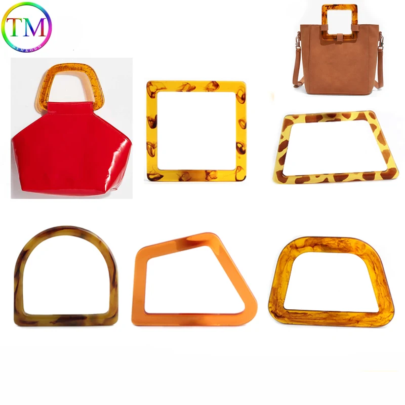 Bolsos de mano de forma cuadrada con mango de resina de carey, piezas de fabricación de bolsos de cuero para mujer, Asa de forma cuadrada