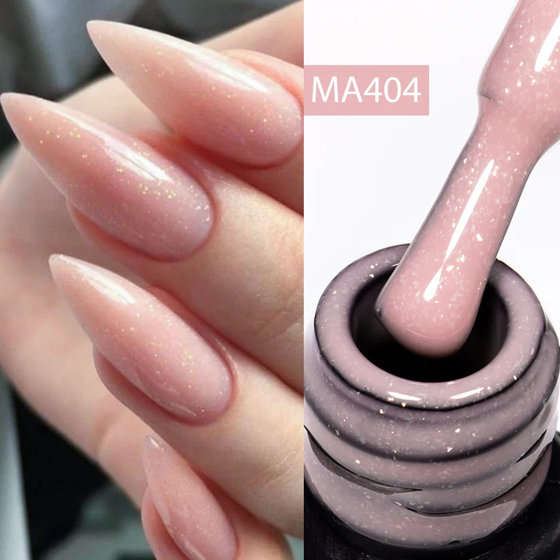 MEET ACROSS 7ml Nude Pink Sparkly Rubber Base Gel Nail Polish Semi Permanent UV/LED Painting Gel For Nails Manicure DIY Design