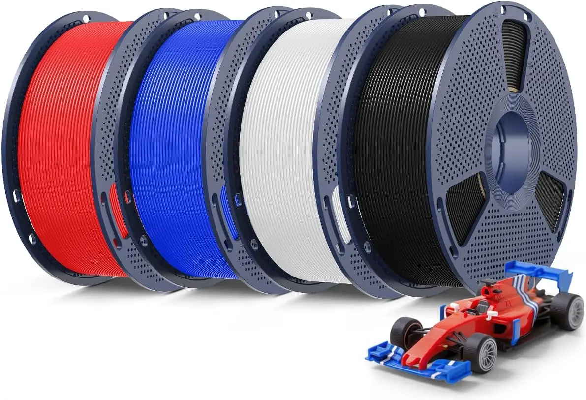 4KG PLA+2.0 3D Printer Filament Bundle, 1.75mm High Speed Printing, Stronger Than PLA+, 4 Packs in Black White Blue Red