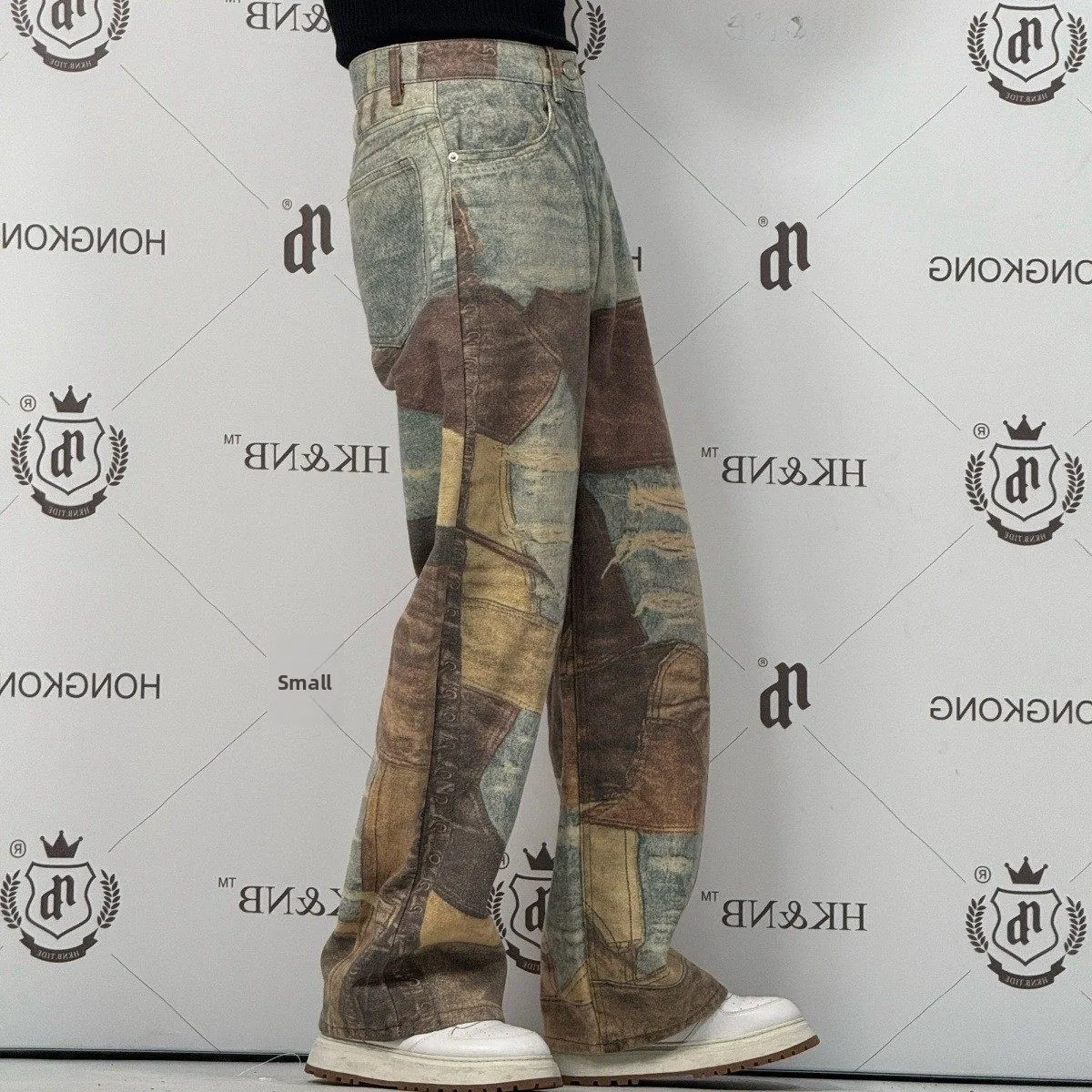 

Модные джинсы прямого кроя с цифровым принтом, повседневные, в стиле ретро, с эффектом потертости, со средней посадкой, на шнурке, с отворотами, эластичные, из денима