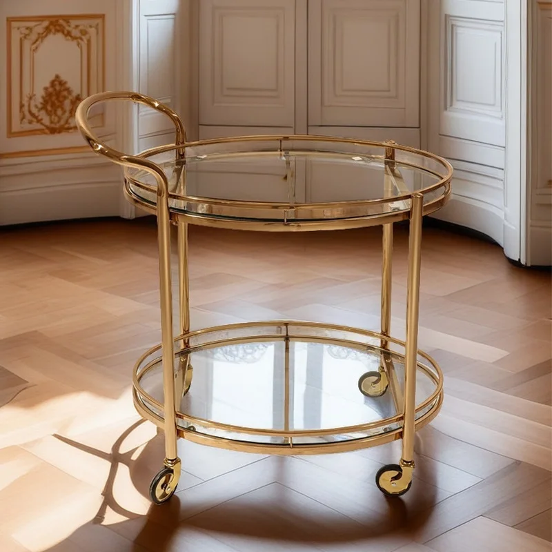 Light luxury commercial trolley restaurant household removable tea cabinet dining car oval stainless steel glass wine cart