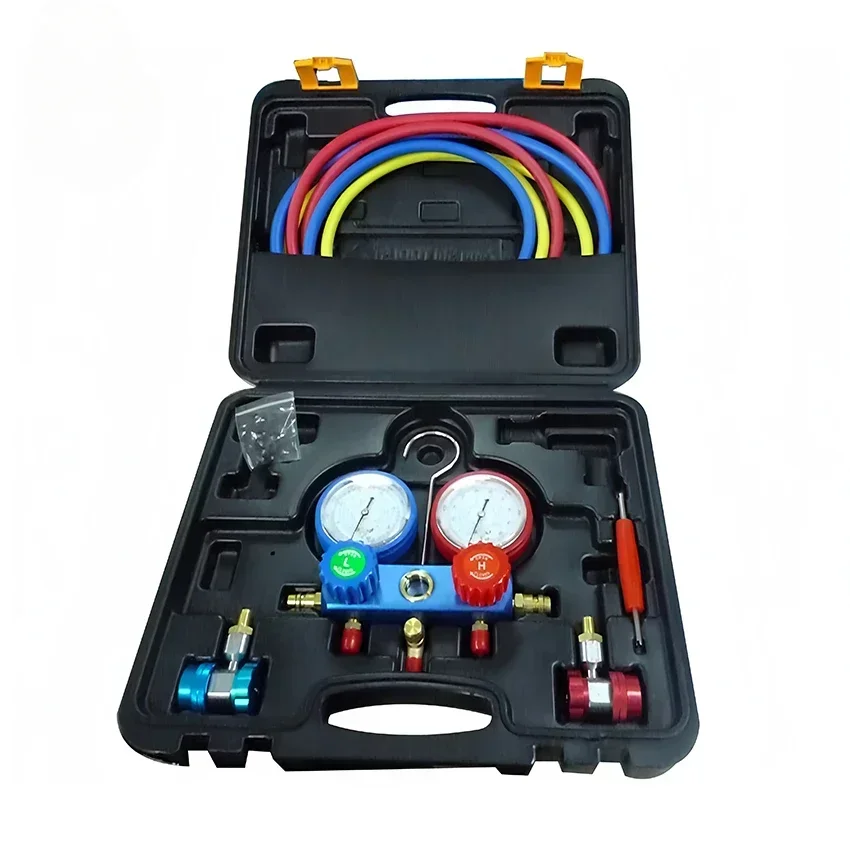 Hot SalesFor Hose Fitting Anti-Impact Accurate 2-way Manifold Refrigeration Pressure Gauge R134a Auto Air Condition Tool