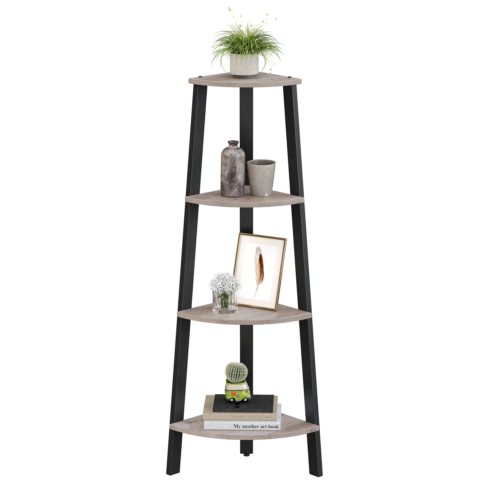 

VASAGLE Corner Shelf Stand, 4-Tier Corner Bookshelf, Industrial Corner Ladder Shelf, Plant Stand Display Shelf for Living Room