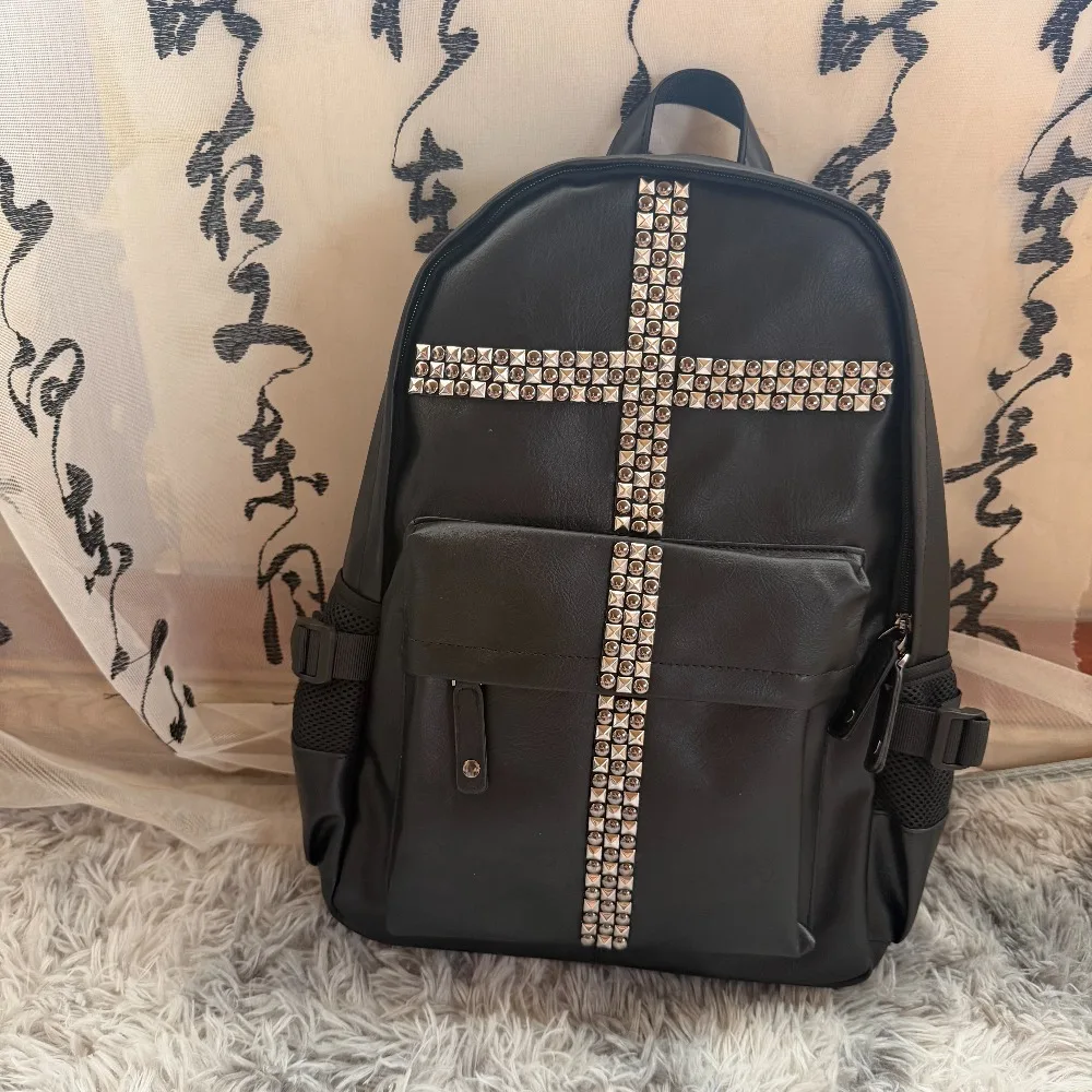 

Men and Women Black Personality Rock Student Schoolbag Original Subculture Punk Rivet Bullet Backpack