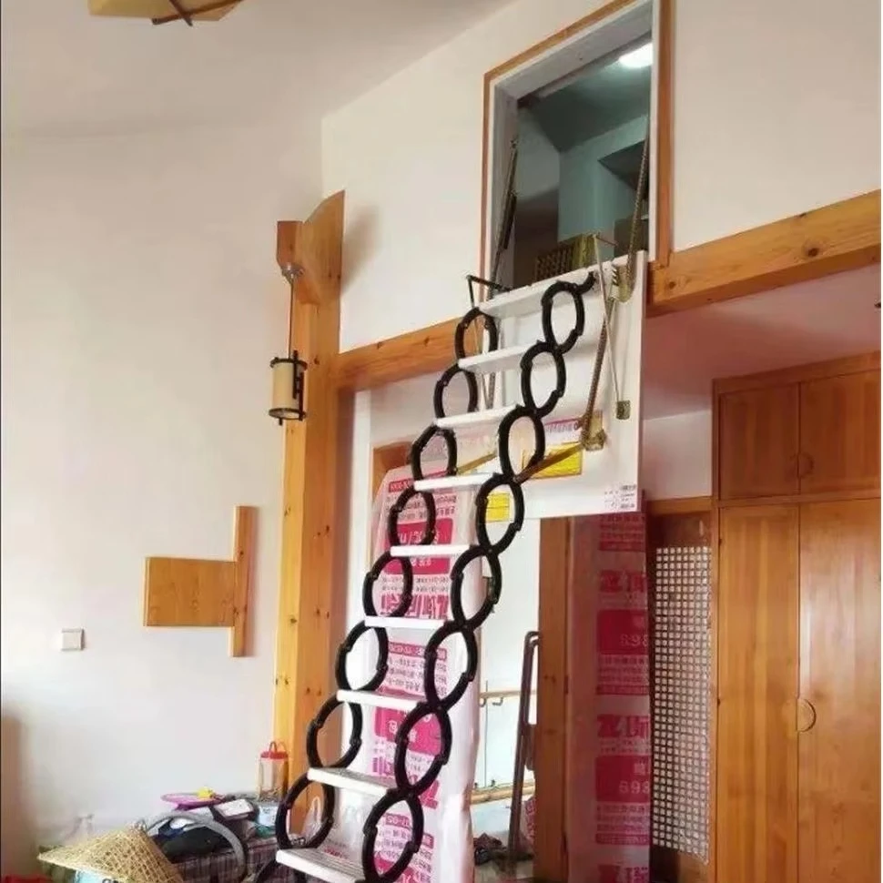 Échelle extensible d'intérieur automatique en acier, escaliers de grenier pour villas, duplexes, escalier télescopique pliant Invisible